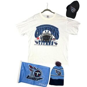 Tennessee Titans XL Tee Shirt Short Sleeve-Knit Cap-Ball Cap & Car Flag